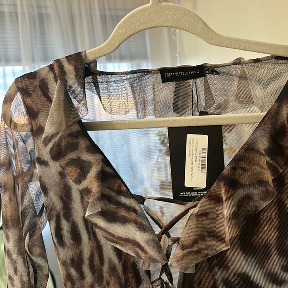 NEW PLT Mesh Ruffle Tie Front Blouse ~Leopard Print - Picture 10 of 16
